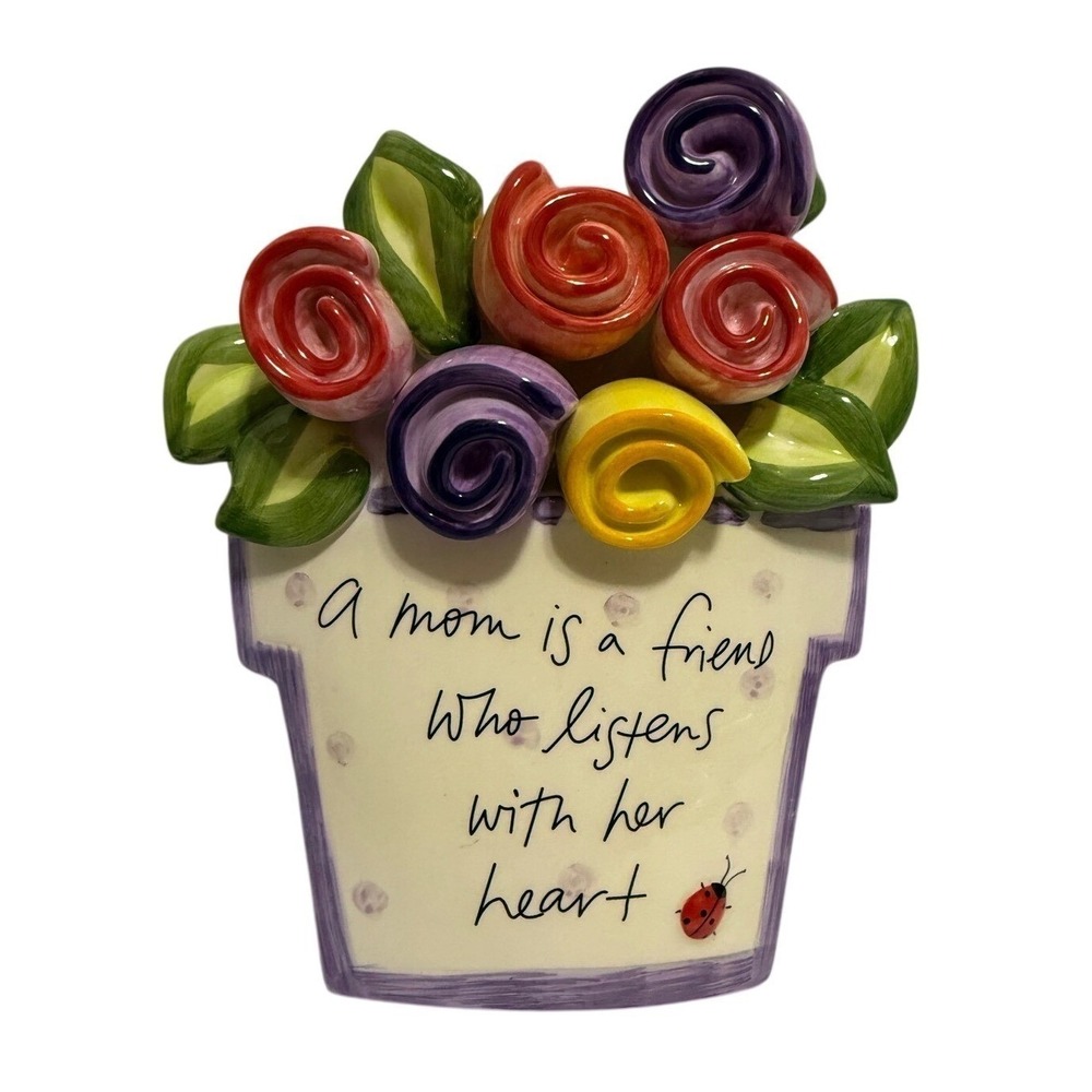 Marianne‎ Richmond Ceramic Wall Plaque Mom Flower Pot 3D Roses Ladybug 2002